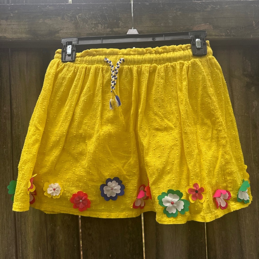 Mini Boden Girls Yellow 3D Floral Applique Cotton Swiss Dot Skater Skirt Sz 8-9Y - Picture 7 of 7